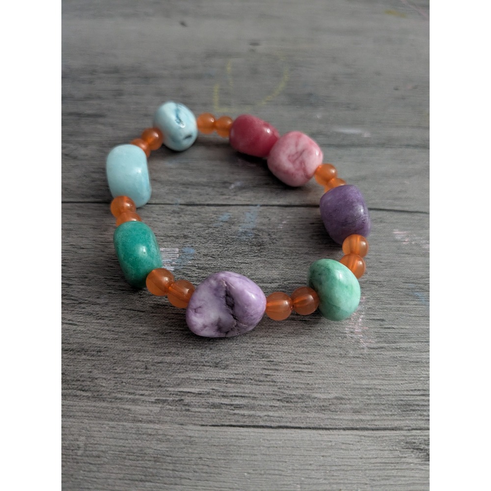 Multicolor Natural Stone Stretch Bracelet Chunky Nugget Bead Boho Jewelry